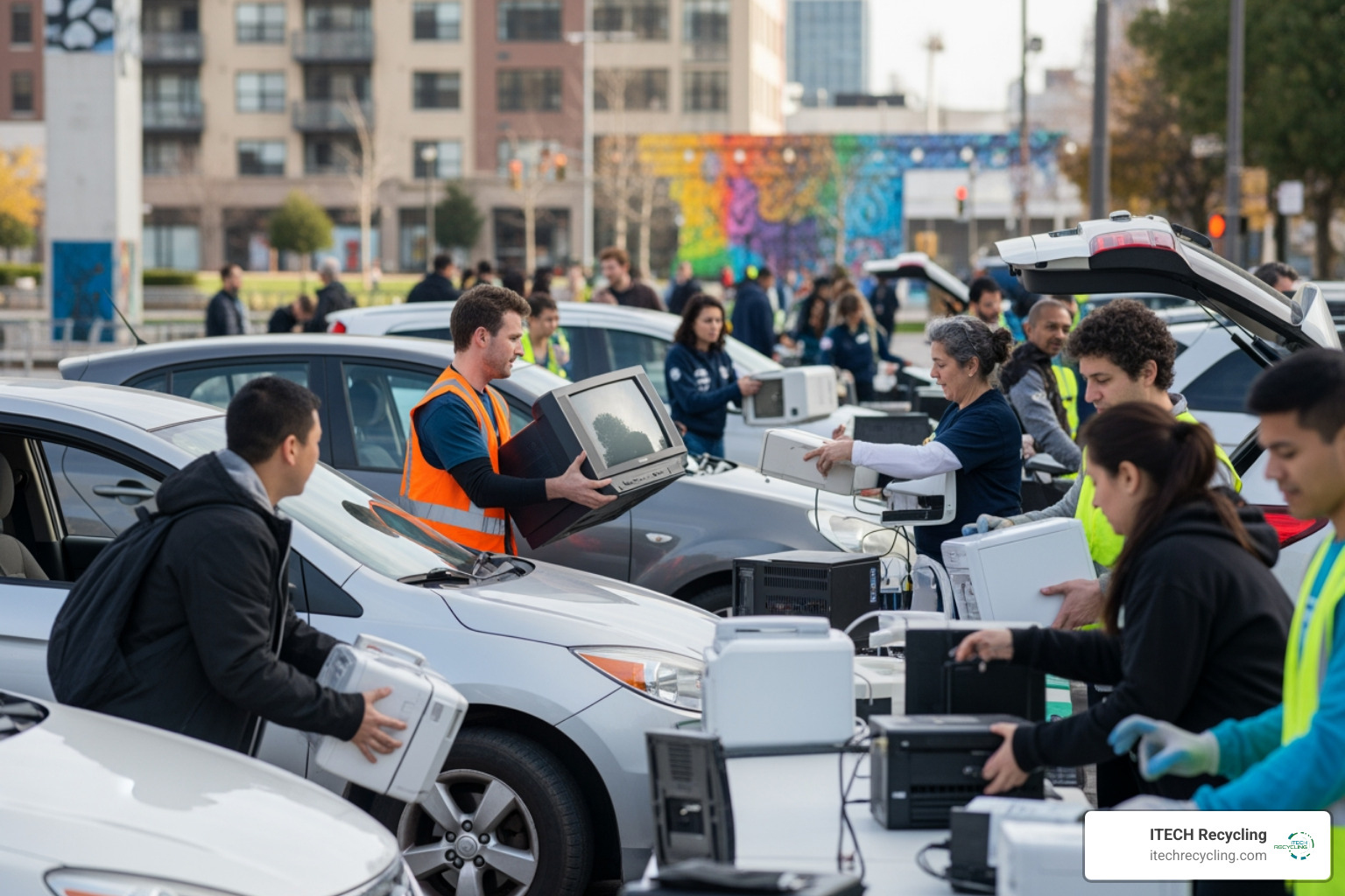 Chicago recycling collection event showing residents dropping off electronics - chicago electronics recycling 2023