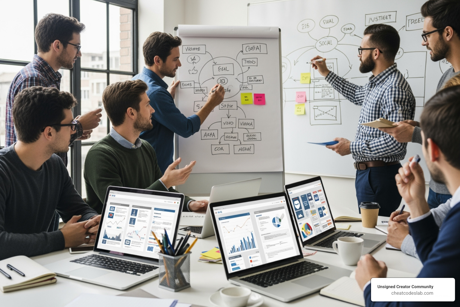 marketing agency team collaborating on social media strategy - best social media marketing companies for small business