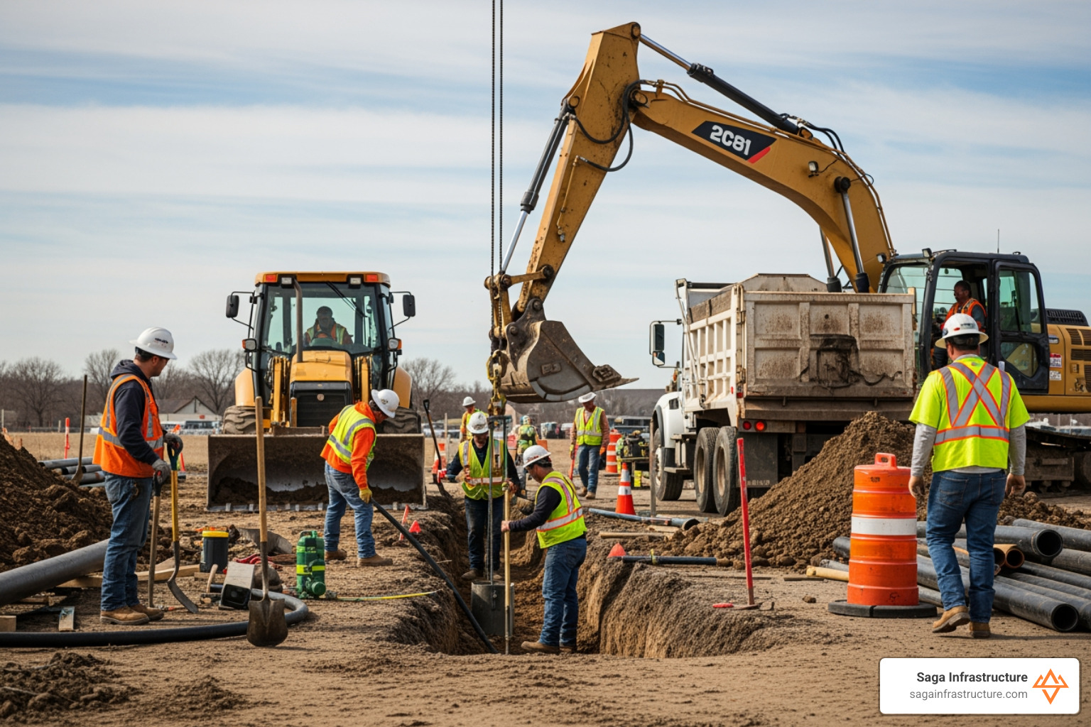 regional construction site showing civil utility work - infrastructure investment firms