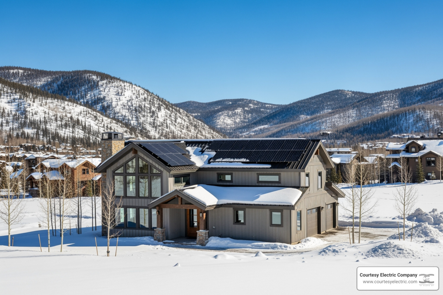 Modern mountain home with solar panels in Winter Park Colorado - battery storage in winter park co