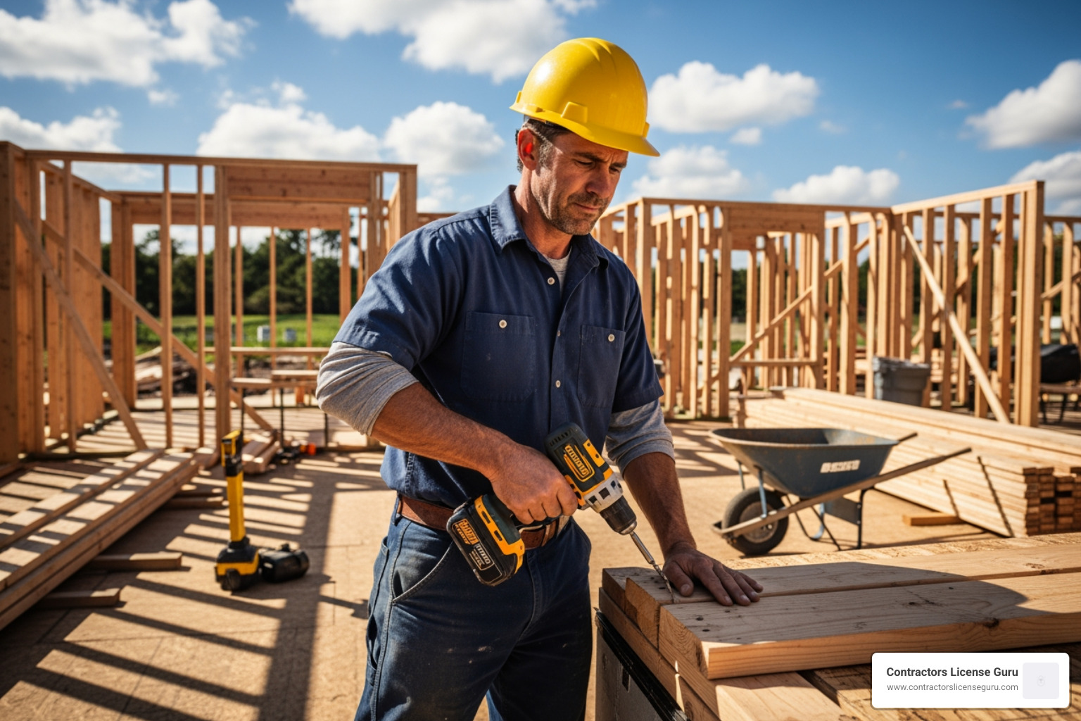 professional contractor at a job site working on a residential project - check status of contractors license