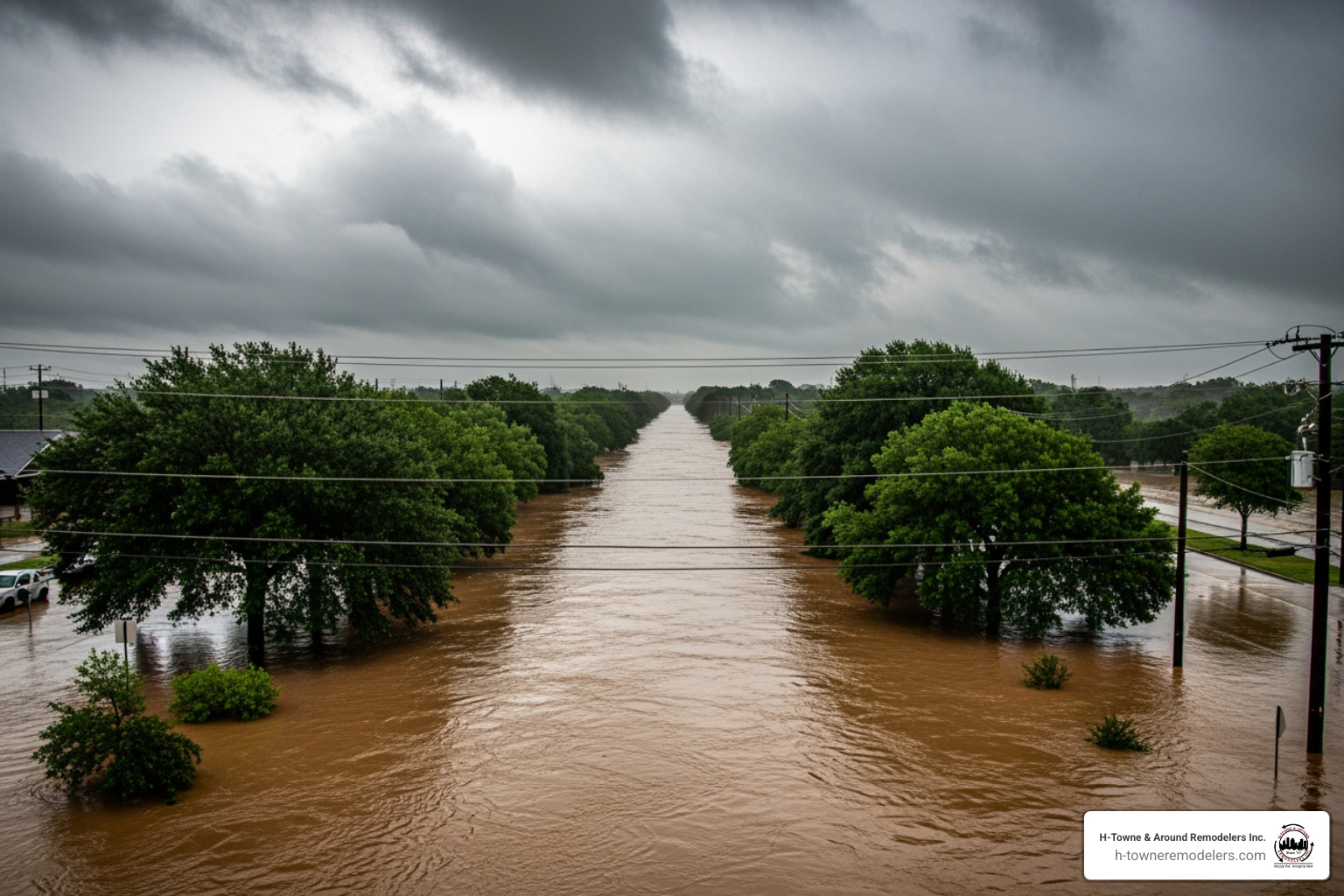 bayou overflow during heavy rain in Houston - flood damage Houston bayou overflow during heavy rain in Houston - flood damage Houston