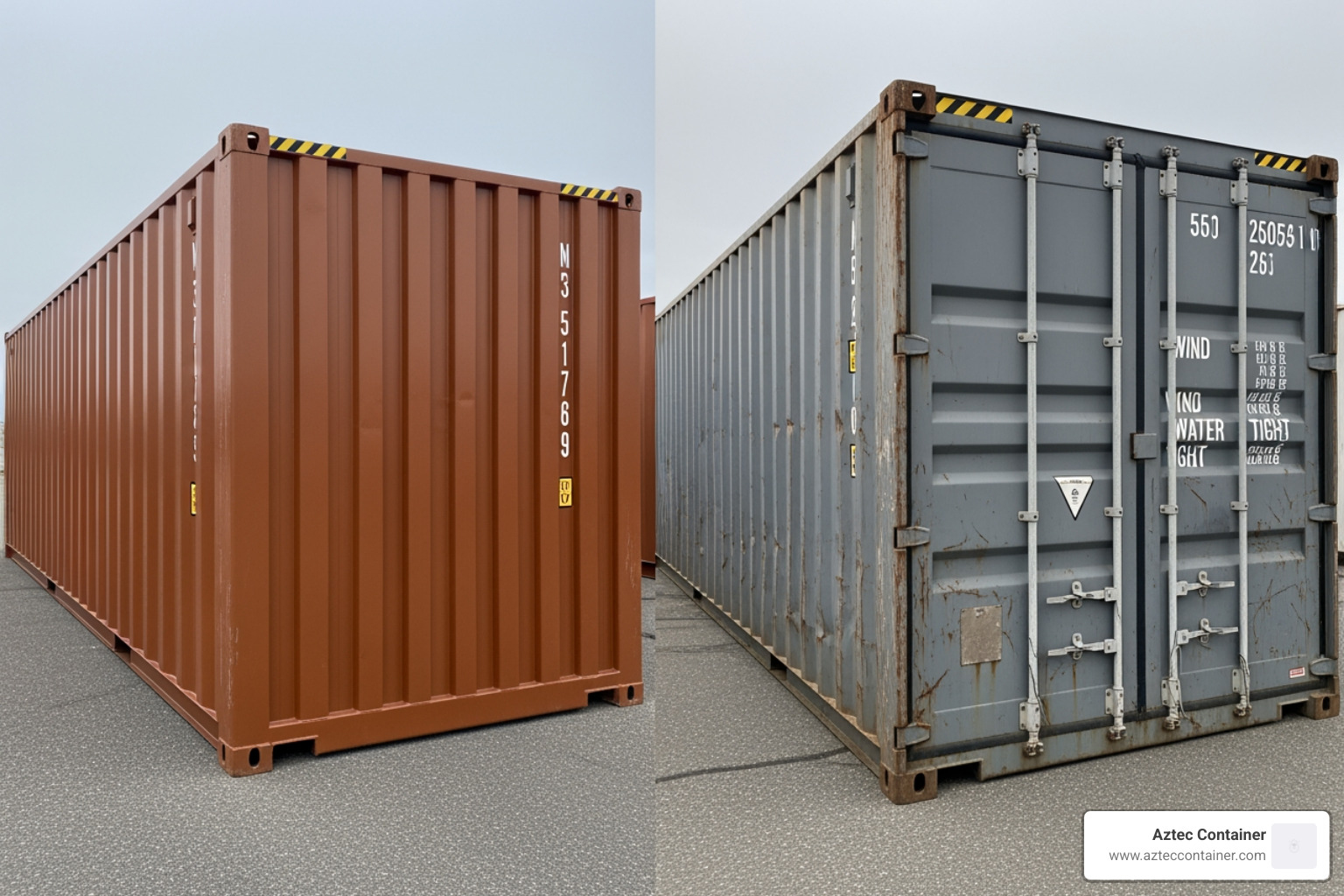 Comparison of a new One-Trip container and a used Wind and Water Tight container - shipping containers Dallas