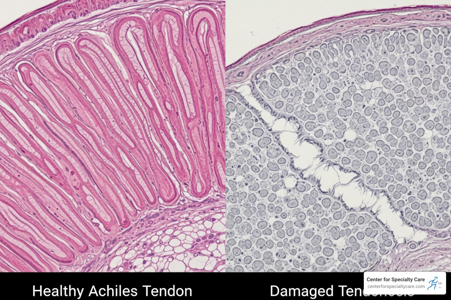 healthy vs damaged tendon collagen - ice or heat for sore achilles tendon