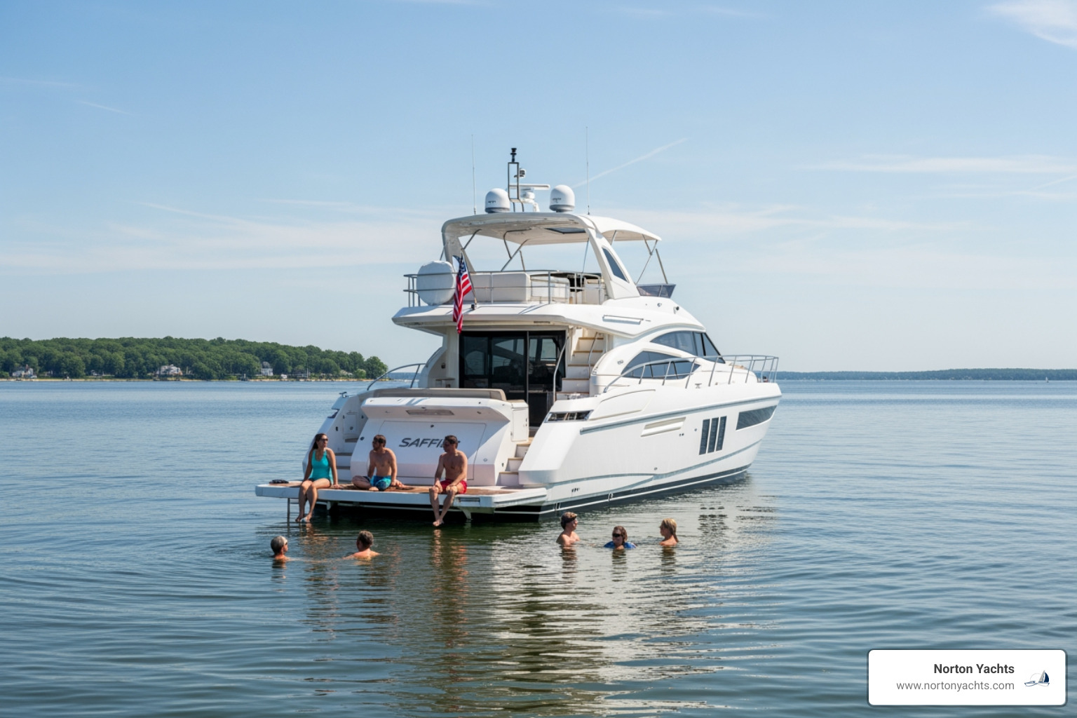 The Saffier SL 46 MED features an open transom and integrated swimming platform perfect for Bay anchoring - saffier sl 46 med