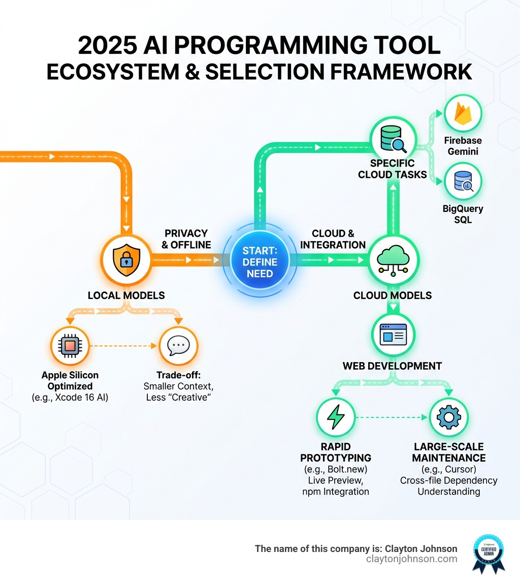 infographic summarizing the 2025 AI programming tool ecosystem and selection framework - ai programming tools infographic 