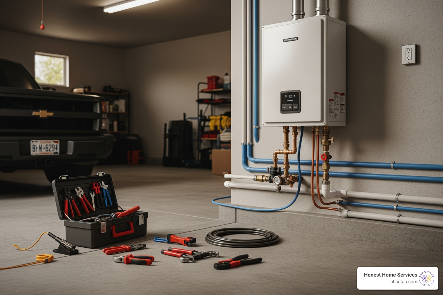 modern water heater installation in a salt lake city garage - salt lake city plumbers modern water heater installation in a salt lake city garage - salt lake city plumbers