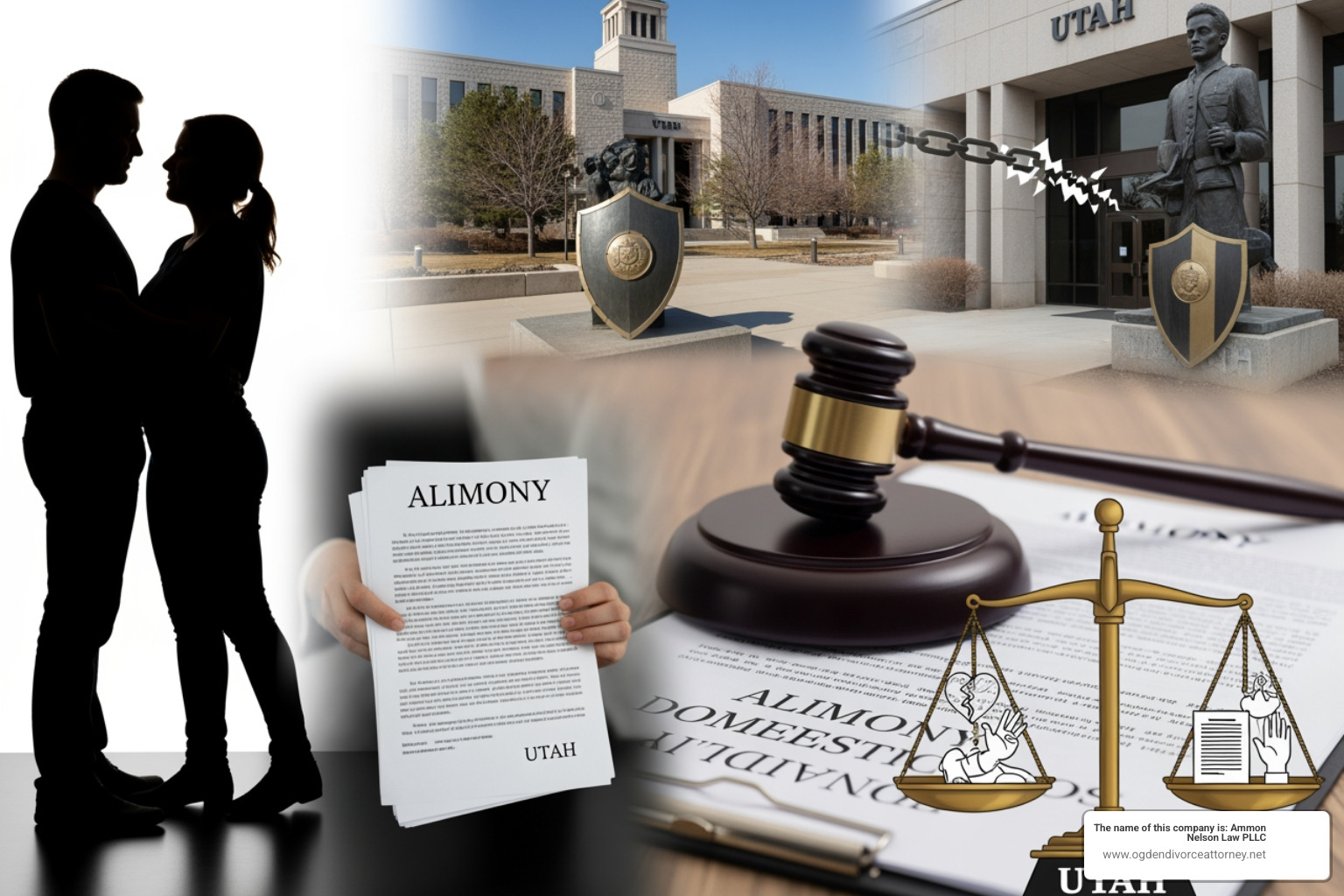 Legal documents and a gavel representing Utah family law statutes - Utah alimony domestic violence Legal documents and a gavel representing Utah family law statutes - Utah alimony domestic violence