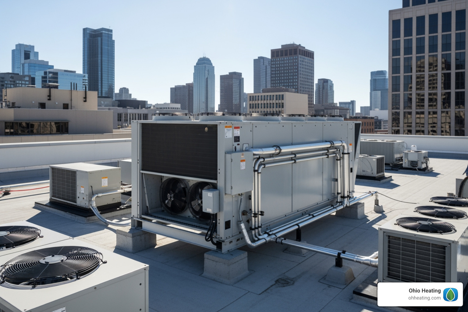 Variable Refrigerant Flow outdoor unit installed on a commercial rooftop - Building comfort solutions