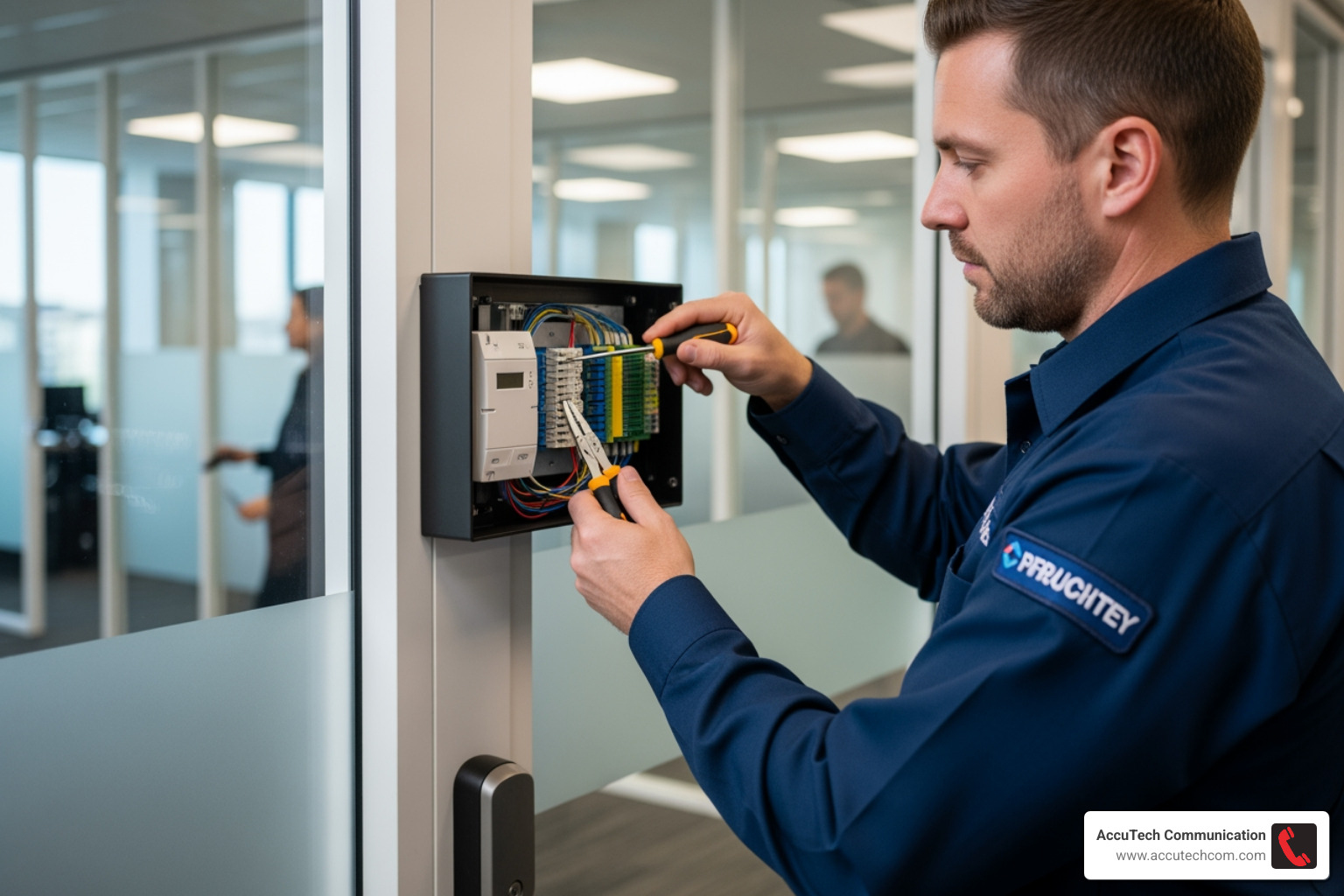 security professional configuring a door controller - Access control installation RI