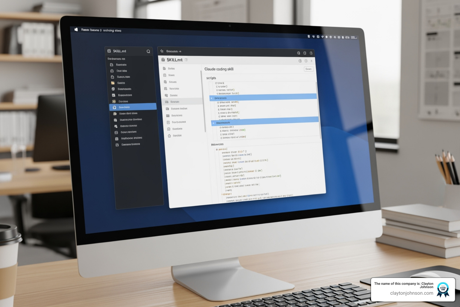 Custom skill folder structure showing SKILL.md, scripts directory, and reference docs - Claude coding skills