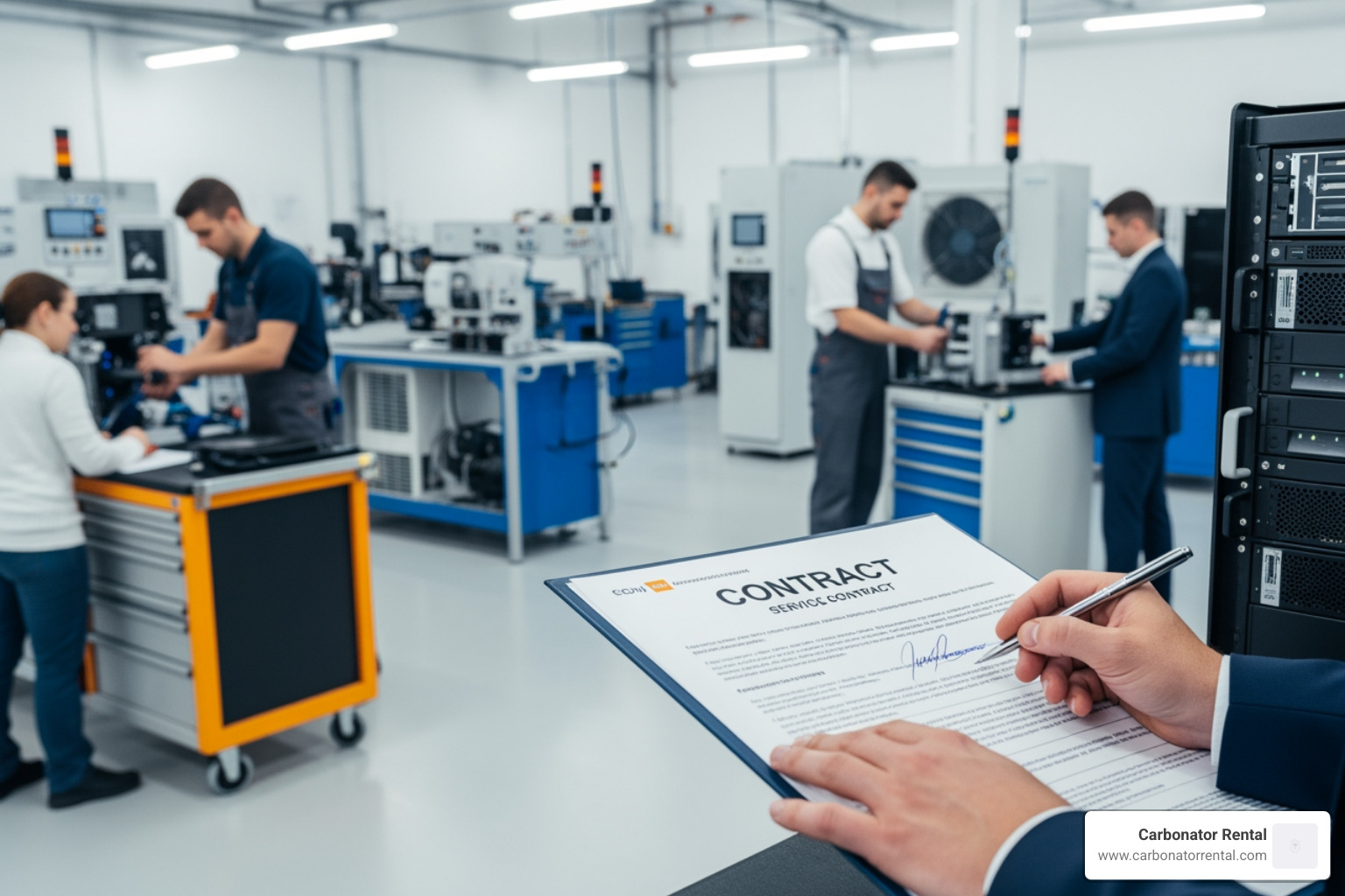 technician inspecting a soda fountain - equipment service contracts