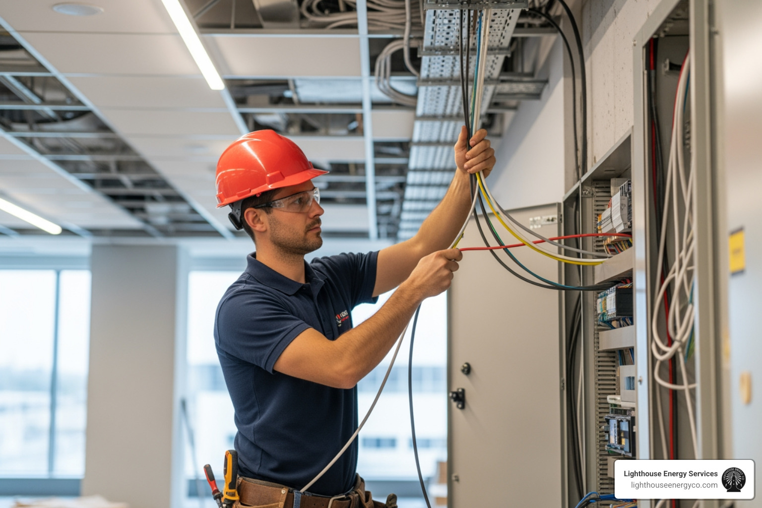 professional electrician performing a commercial wiring project - Local commercial electrician