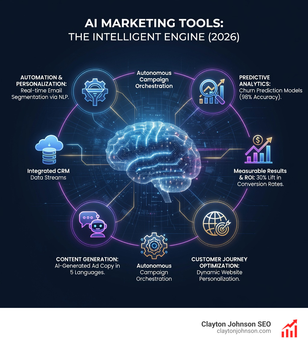 Infographic showing the 2026 AI Marketing ROI: 10k hours saved per year, 3x content production speed, and 2,930% increase in lead generation for top-tier implementations - AI marketing tools infographic Infographic showing the 2026 AI Marketing ROI: 10k hours saved per year, 3x content production speed, and 2,930% increase in lead generation for top-tier implementations - AI marketing tools infographic