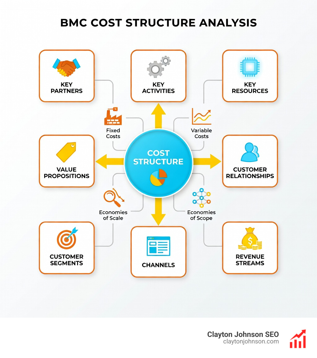 Strategyzer BMC template showing the layout of the nine blocks - BMC cost structure analysis