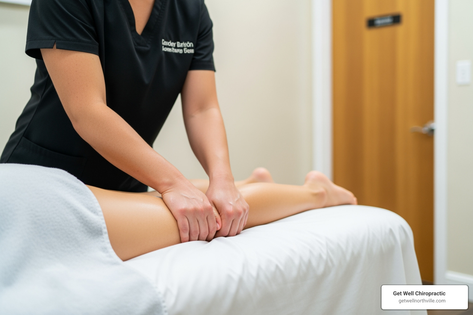 licensed massage therapist working on leg - muscle recovery massage licensed massage therapist working on leg - muscle recovery massage