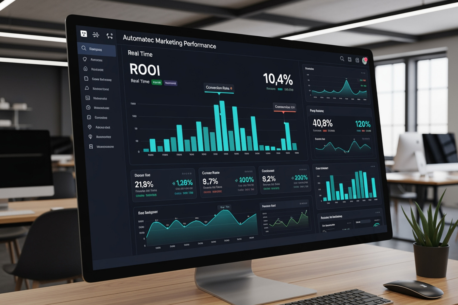 Automated marketing performance dashboard showing real-time ROI and conversion metrics - ai based digital marketing