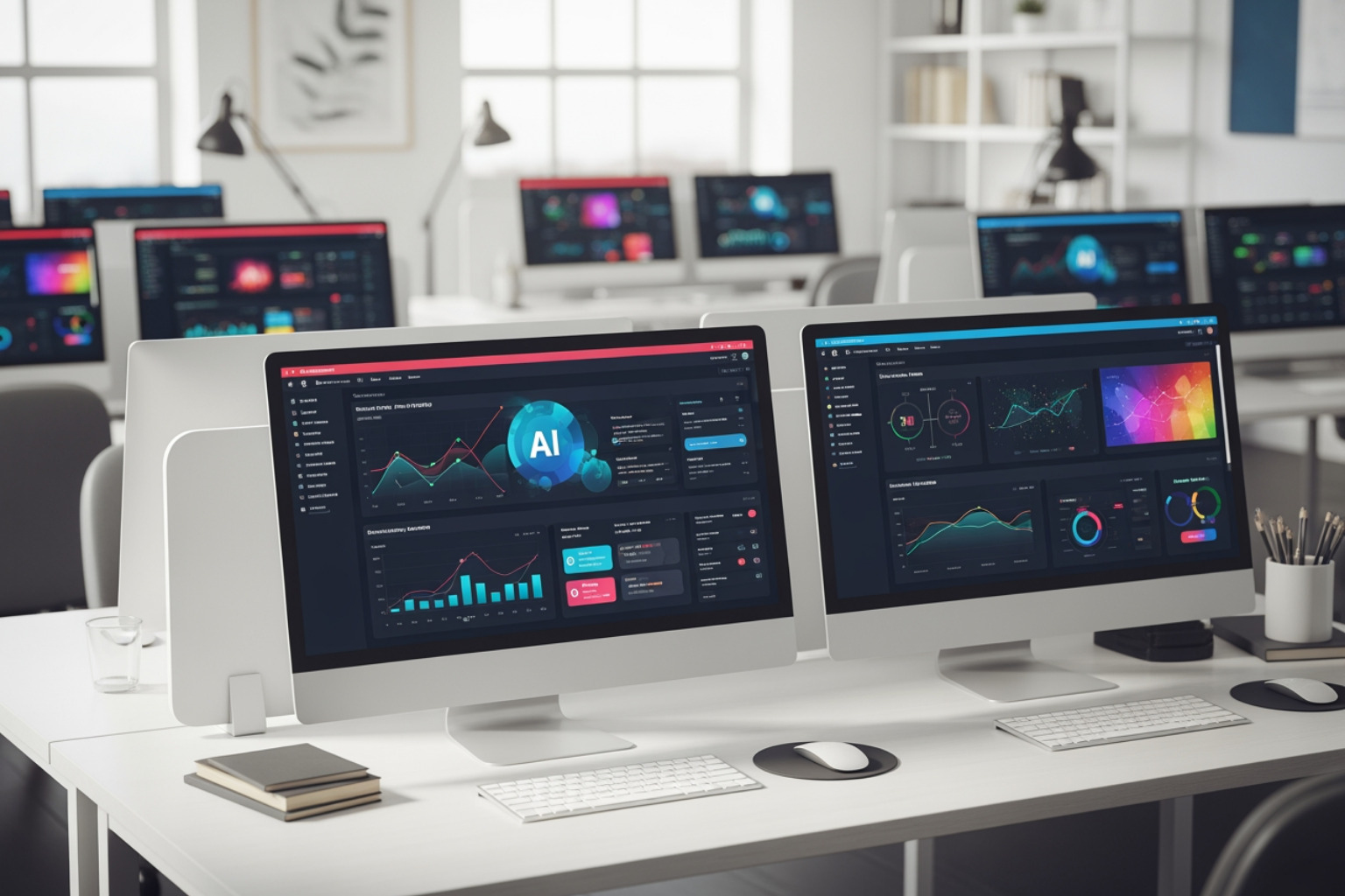 AI software interfaces showing creative dashboards - best ai advertising campaigns