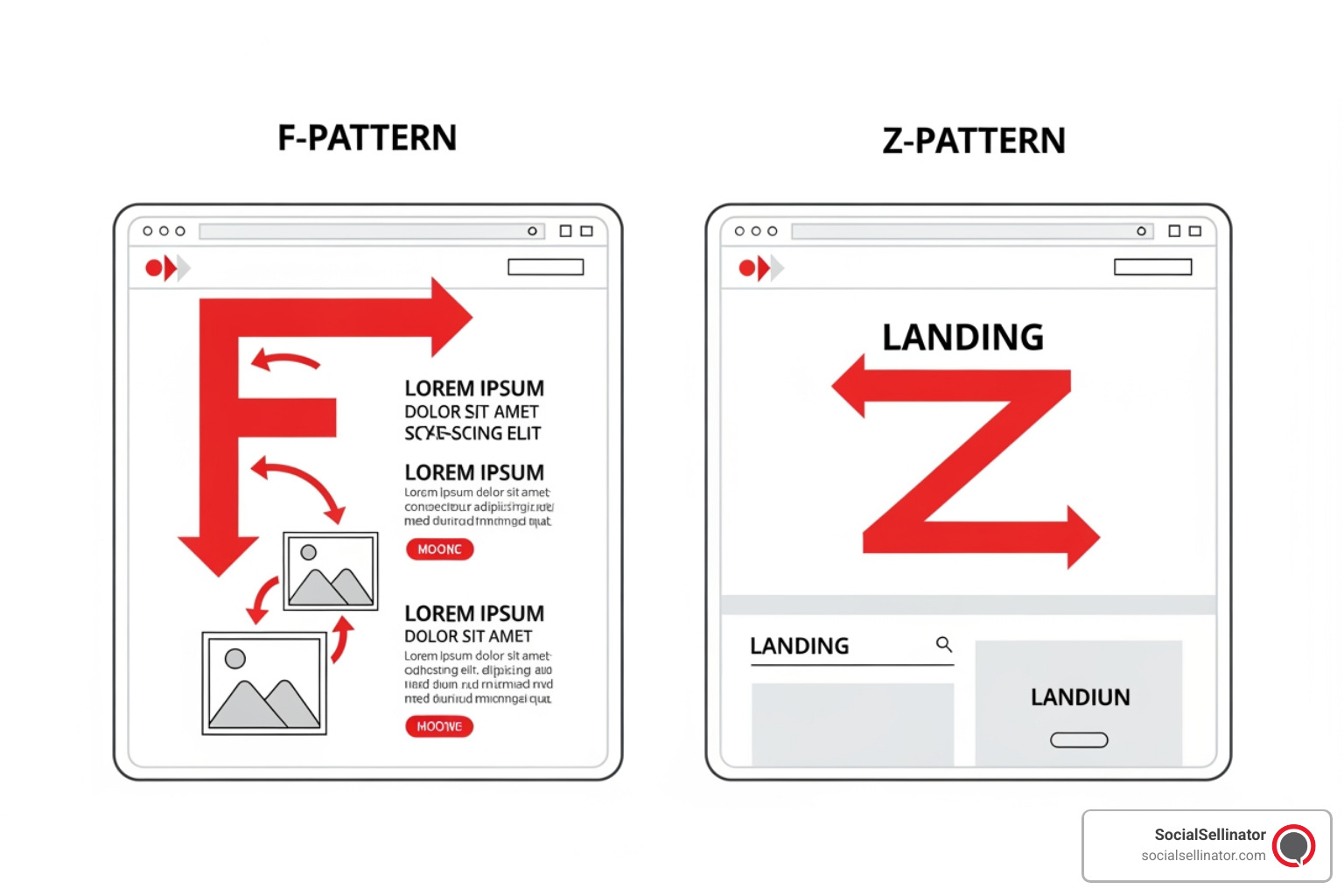 Diagram illustrating how users scan web pages using F and Z patterns to find information - How to improve UX?