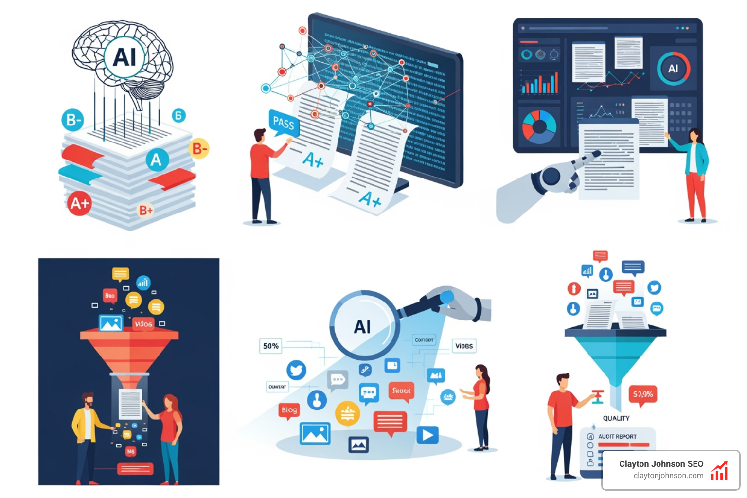 Data visualization dashboard showing traffic growth and content performance metrics - AI driven content audits