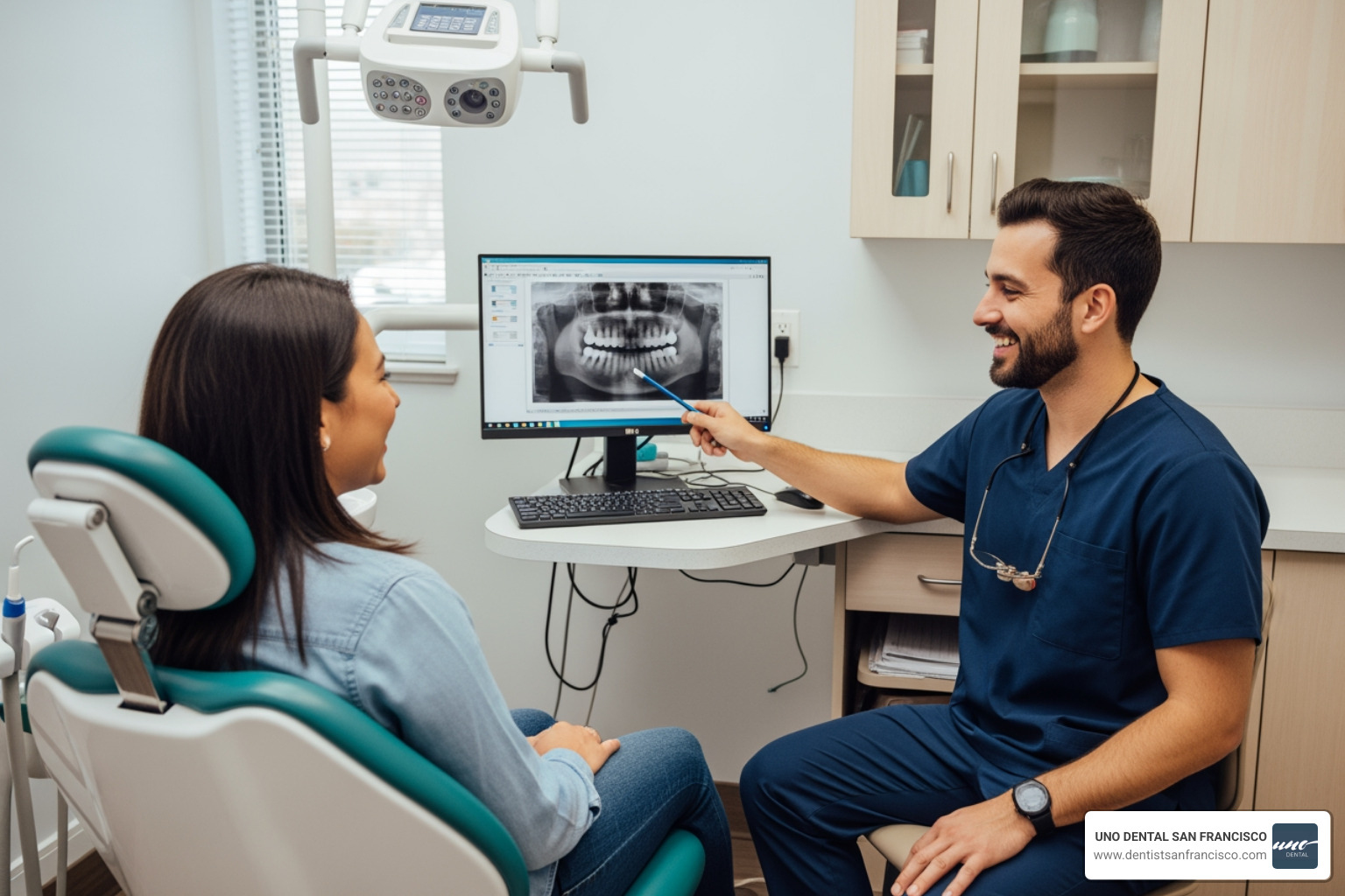 dentist and patient discussing progress during a follow-up appointment - Deep cleaning dental aftercare dentist and patient discussing progress during a follow-up appointment - Deep cleaning dental aftercare
