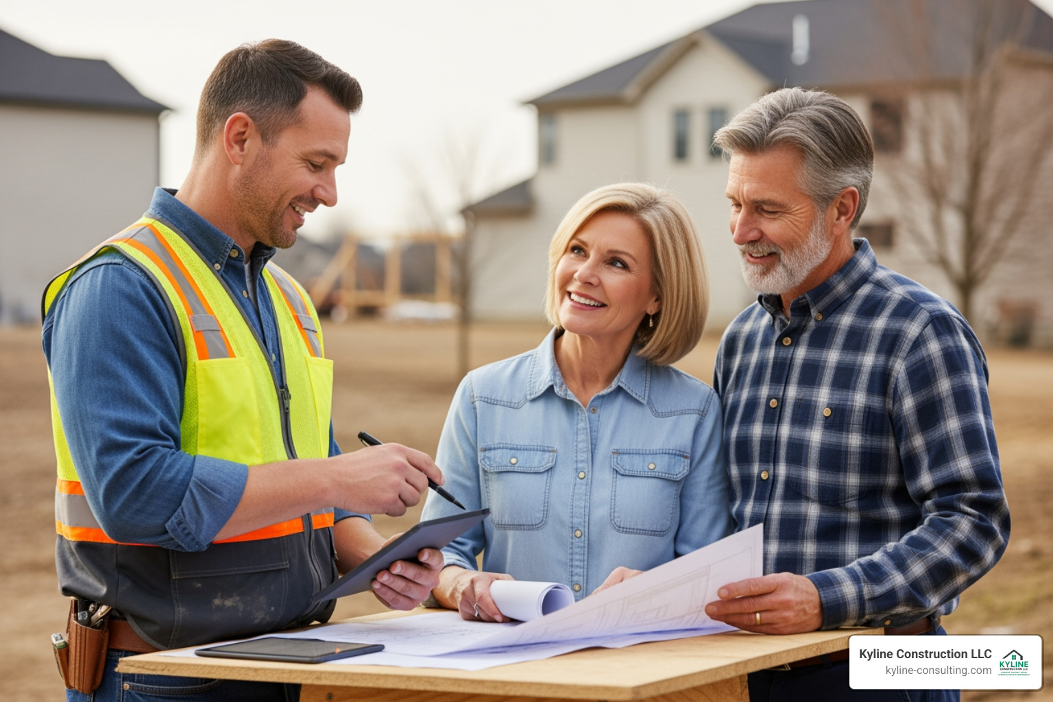 Contractor conducting a professional consultation with a Central Ohio homeowner, discussing project scope and trade-specific details - Good Contractor, Paper Contractor, Real Contractor Contractor conducting a professional consultation with a Central Ohio homeowner, discussing project scope and trade-specific details - Good Contractor, Paper Contractor, Real Contractor