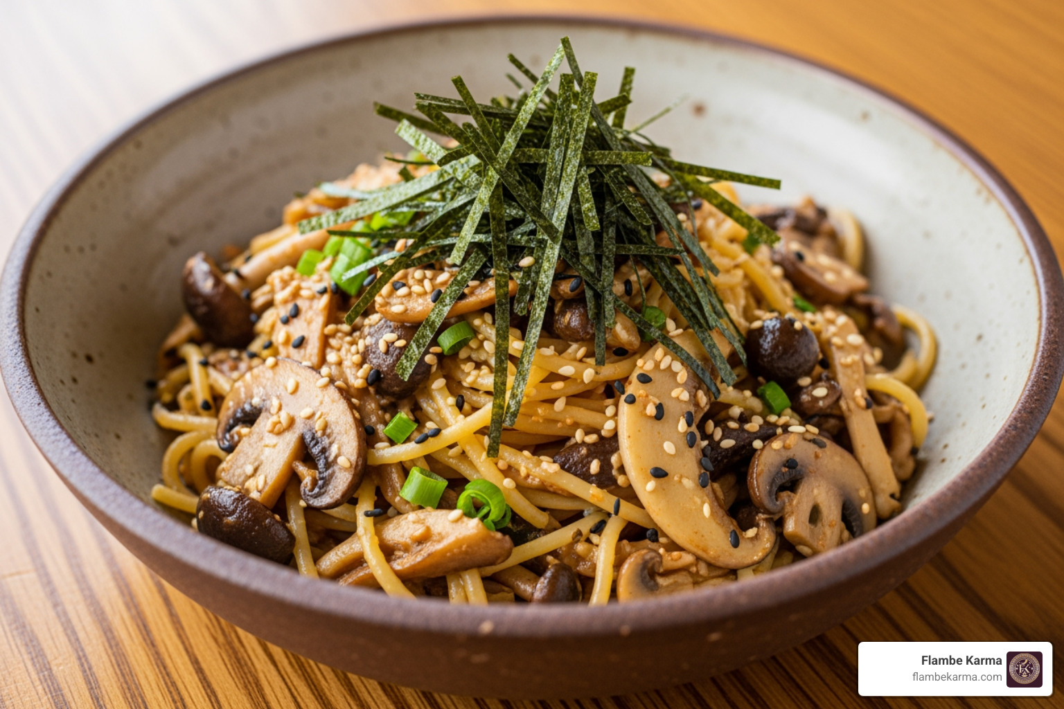 Miso Mushroom Pasta with nori - Fusion dinner ideas