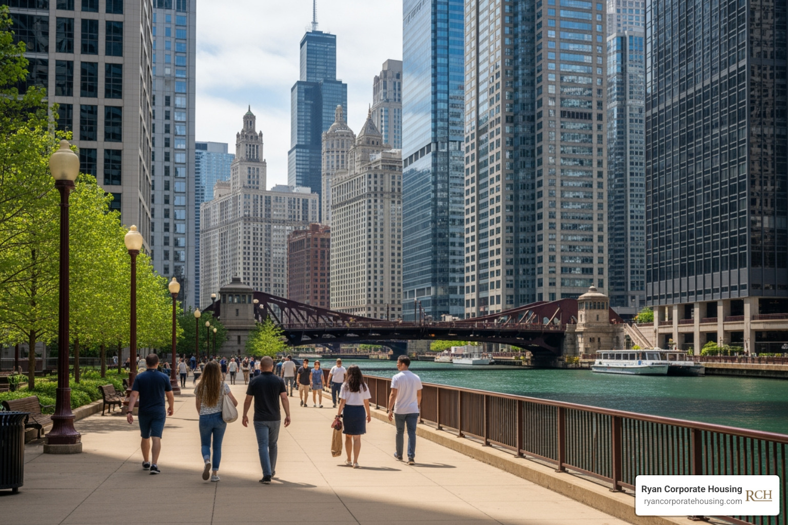 The Chicago Riverwalk near Streeterville - streeterville short term housing