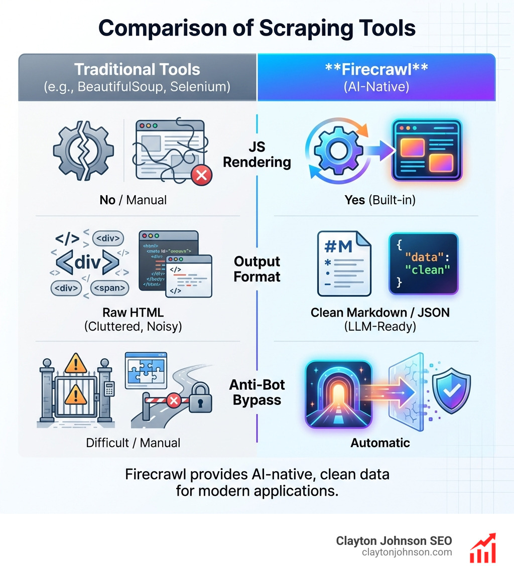 Comparison of scraping tools - Firecrawl infographic Comparison of scraping tools - Firecrawl infographic