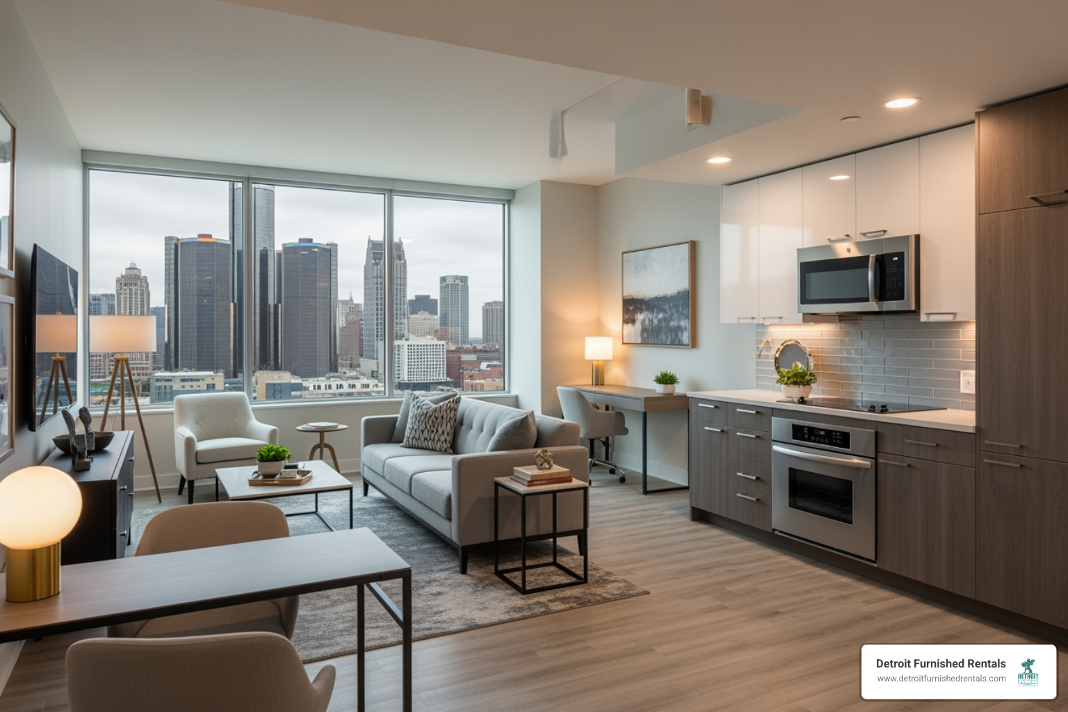 Modern furnished apartment interior in Detroit - monthly rentals detroit mi
