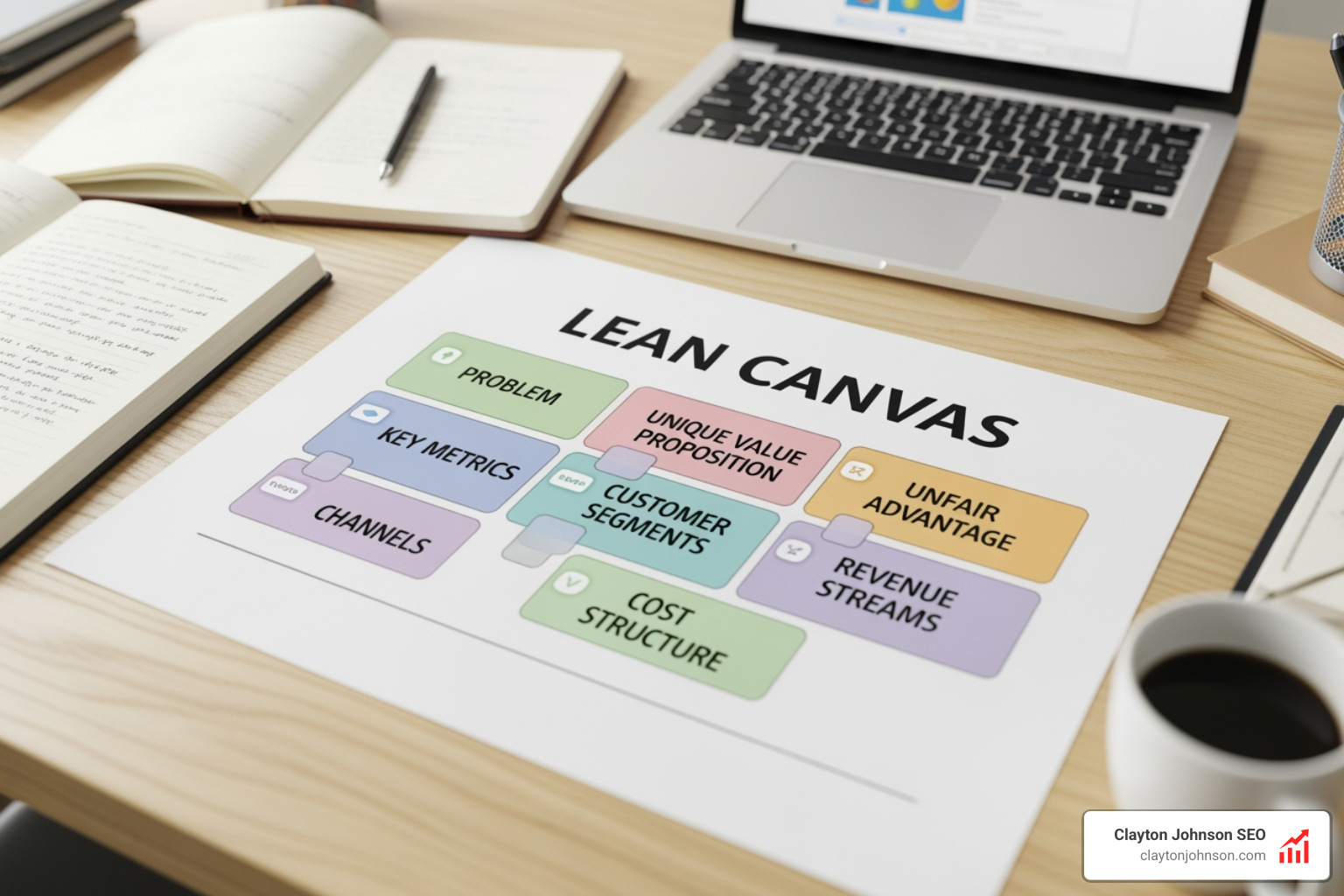 Layout of the 9 Lean Canvas blocks - Lean startup model canvas