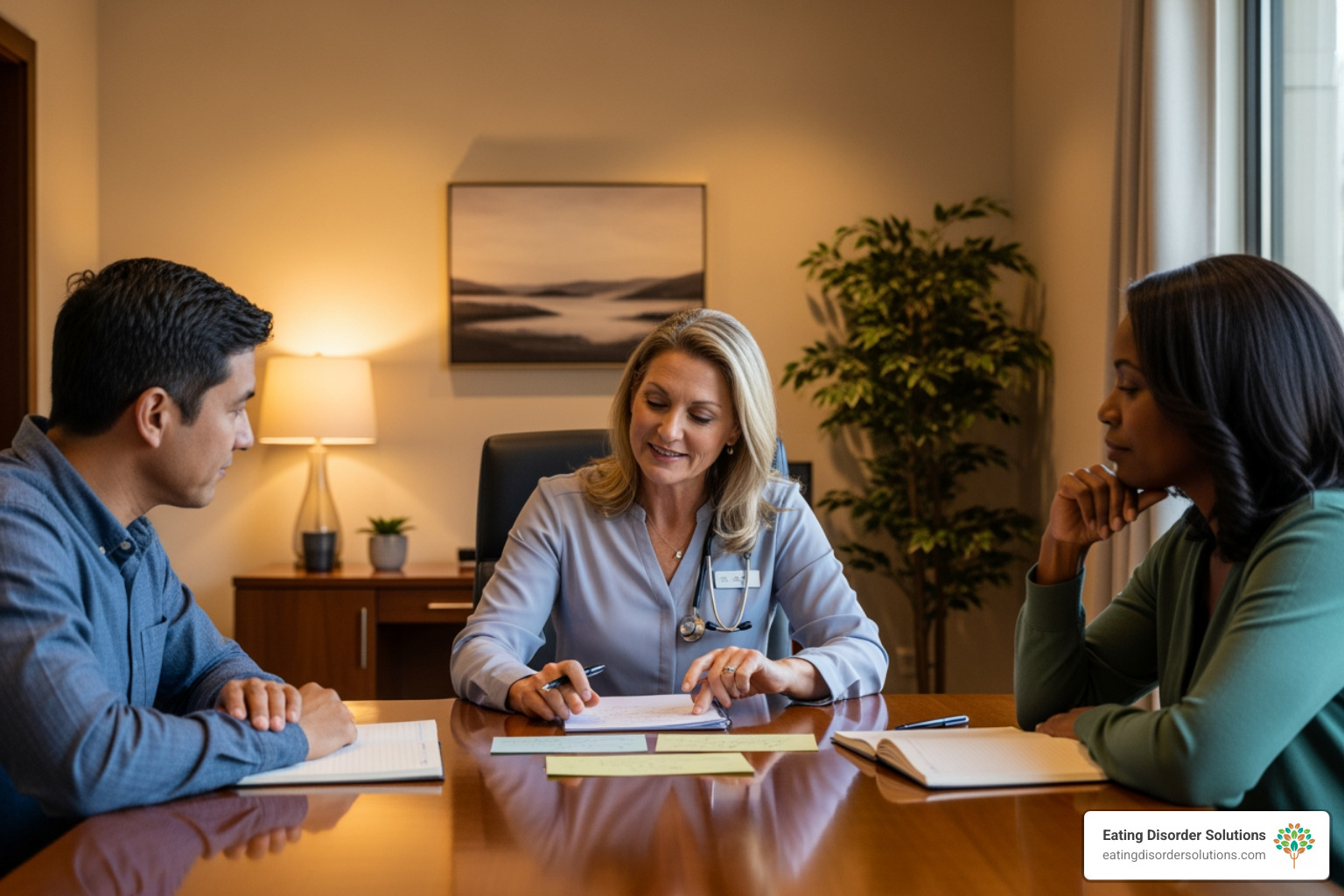 A therapist guiding parents through a session - family based treatment fbt