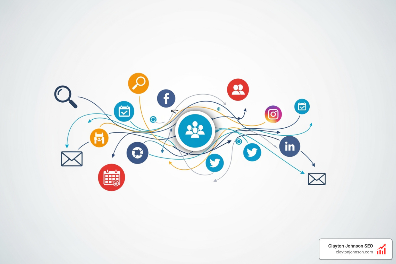 multi-channel marketing ecosystem showing the interplay between search, social, events, and email - demand gen strategy