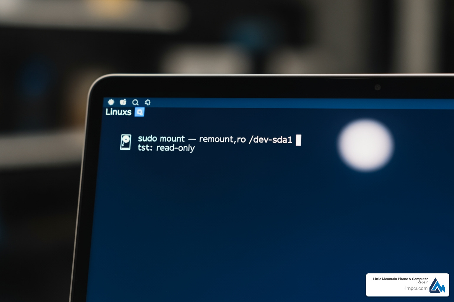 A hard drive being mounted as read-only in a Linux terminal to prevent data overwriting. - linux file recovery