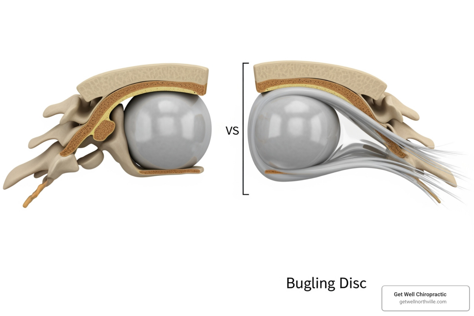 Comparison of healthy and damaged spinal discs - Bulging disc in neck