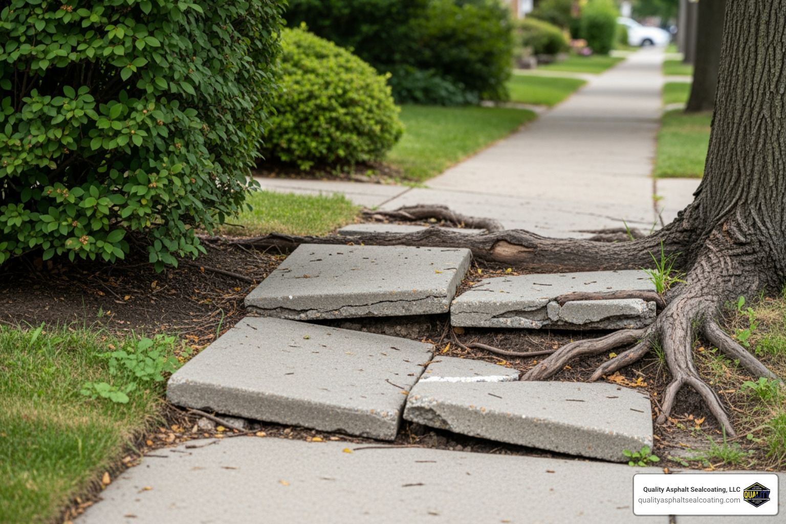 Tree roots lifting concrete sidewalk slabs - Sidewalk trip hazard repair