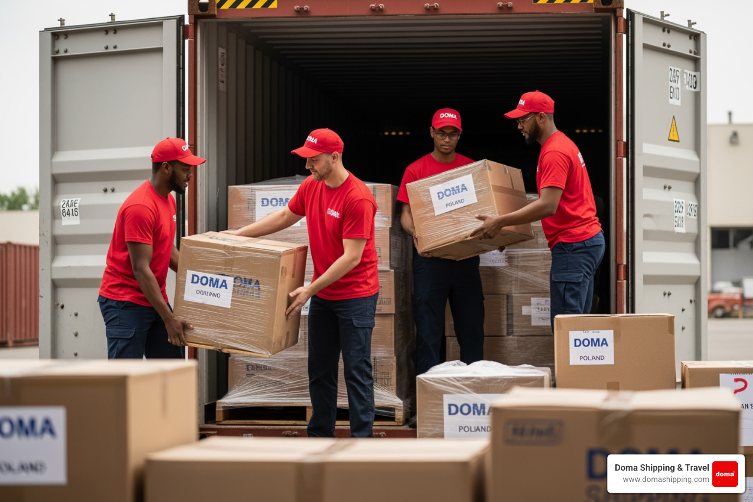 Our team in Chicago preparing a container for international transit to Poland - Container Shipping to Poland Our team in Chicago preparing a container for international transit to Poland - Container Shipping to Poland