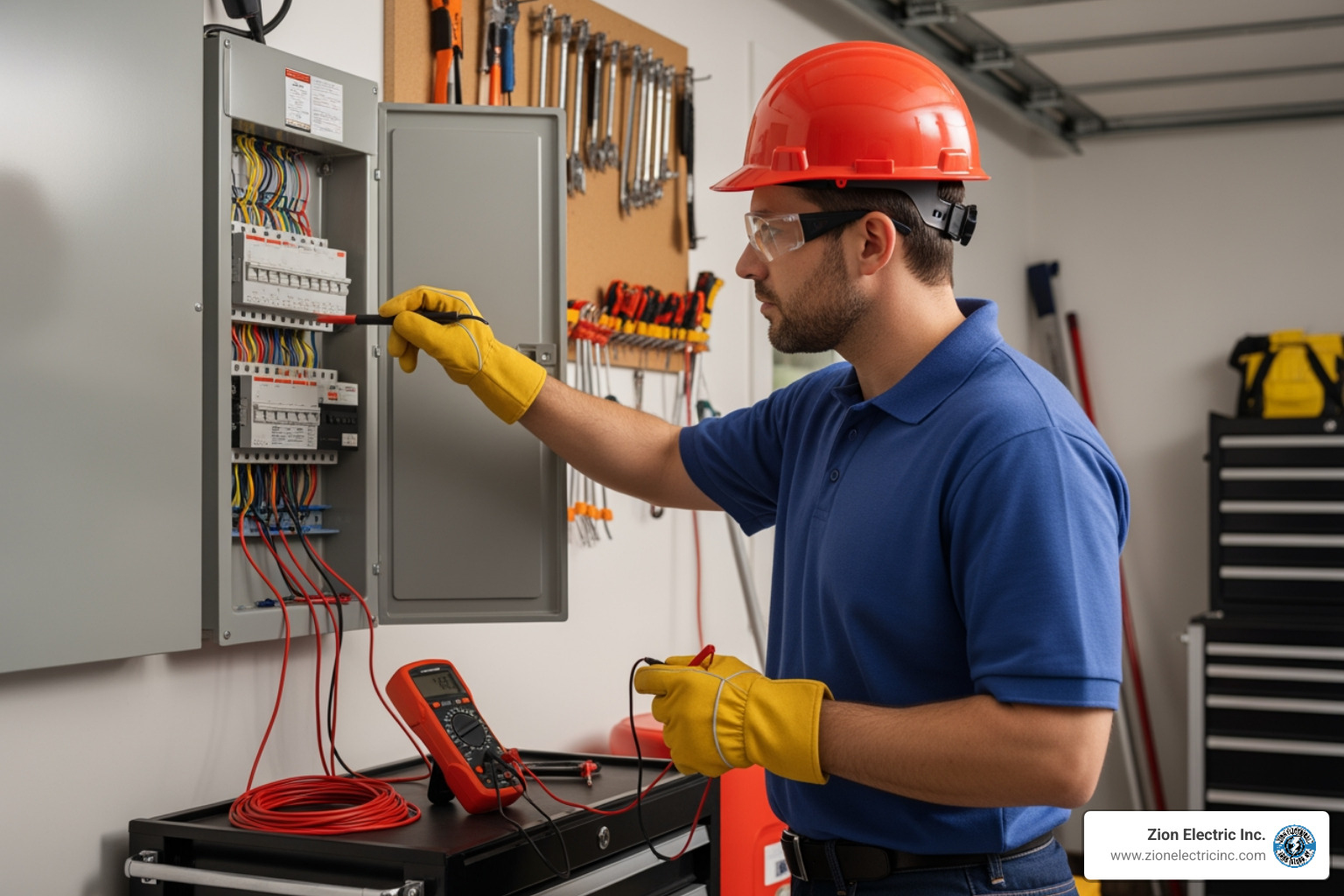 electrician inspecting a breaker panel - emergency electrician