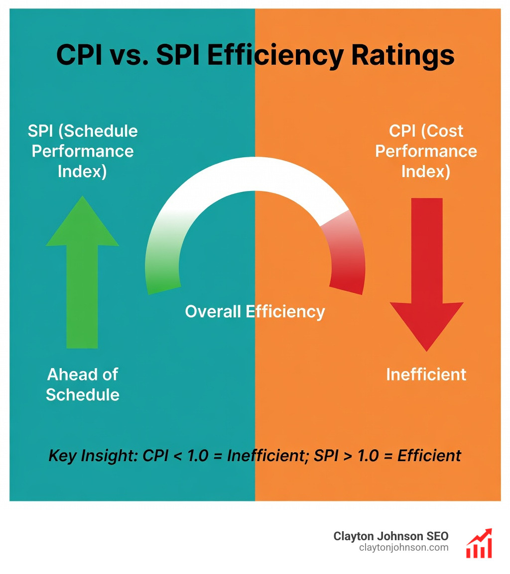 comparison of CPI and SPI efficiency ratings - EVA scorecard design guide infographic 