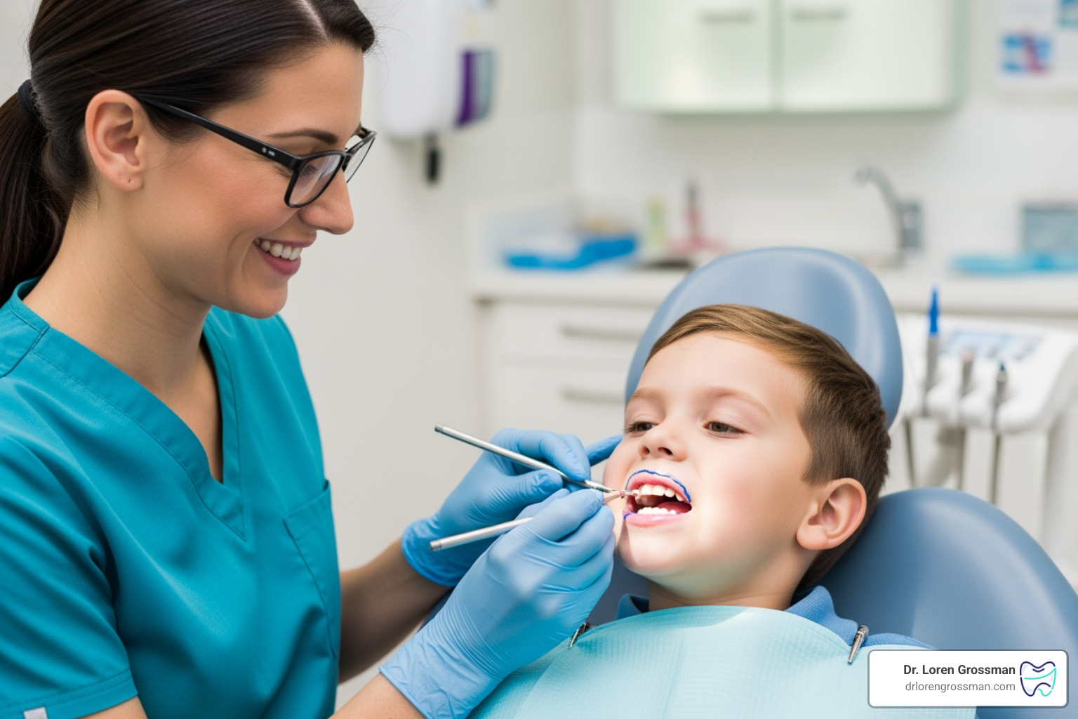 dentist applying dental sealants - Kingston pediatric dentistry