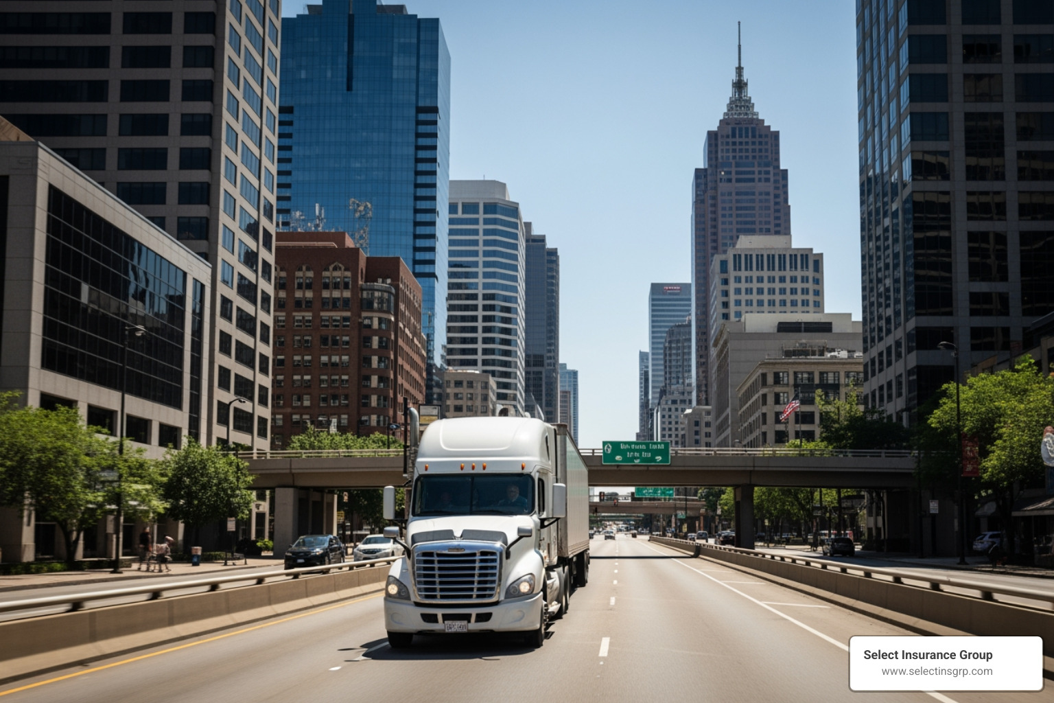 truck driving through downtown Jacksonville - commercial truck insurance jacksonville fl