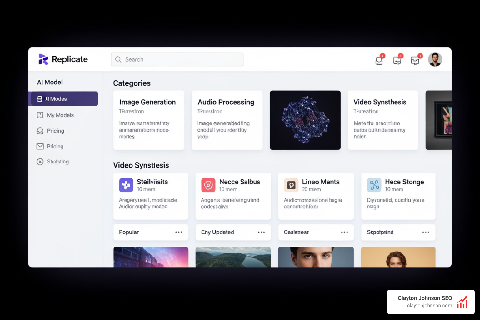 Replicate explore dashboard showing various AI categories - Replicate Replicate explore dashboard showing various AI categories - Replicate