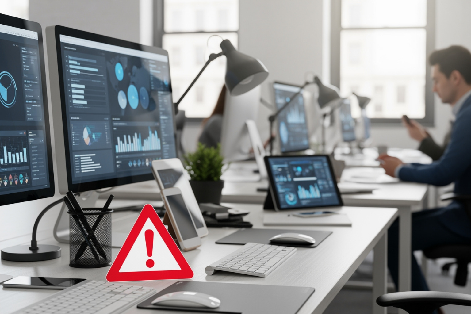 warning sign in a digital office - choose a content marketing agency