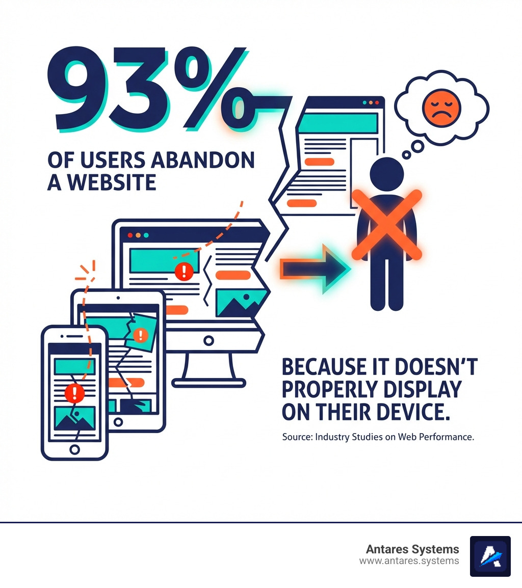 Stat showing that 93% of users abandon a website because it doesn't properly display on their device - web design near me infographic Stat showing that 93% of users abandon a website because it doesn't properly display on their device - web design near me infographic
