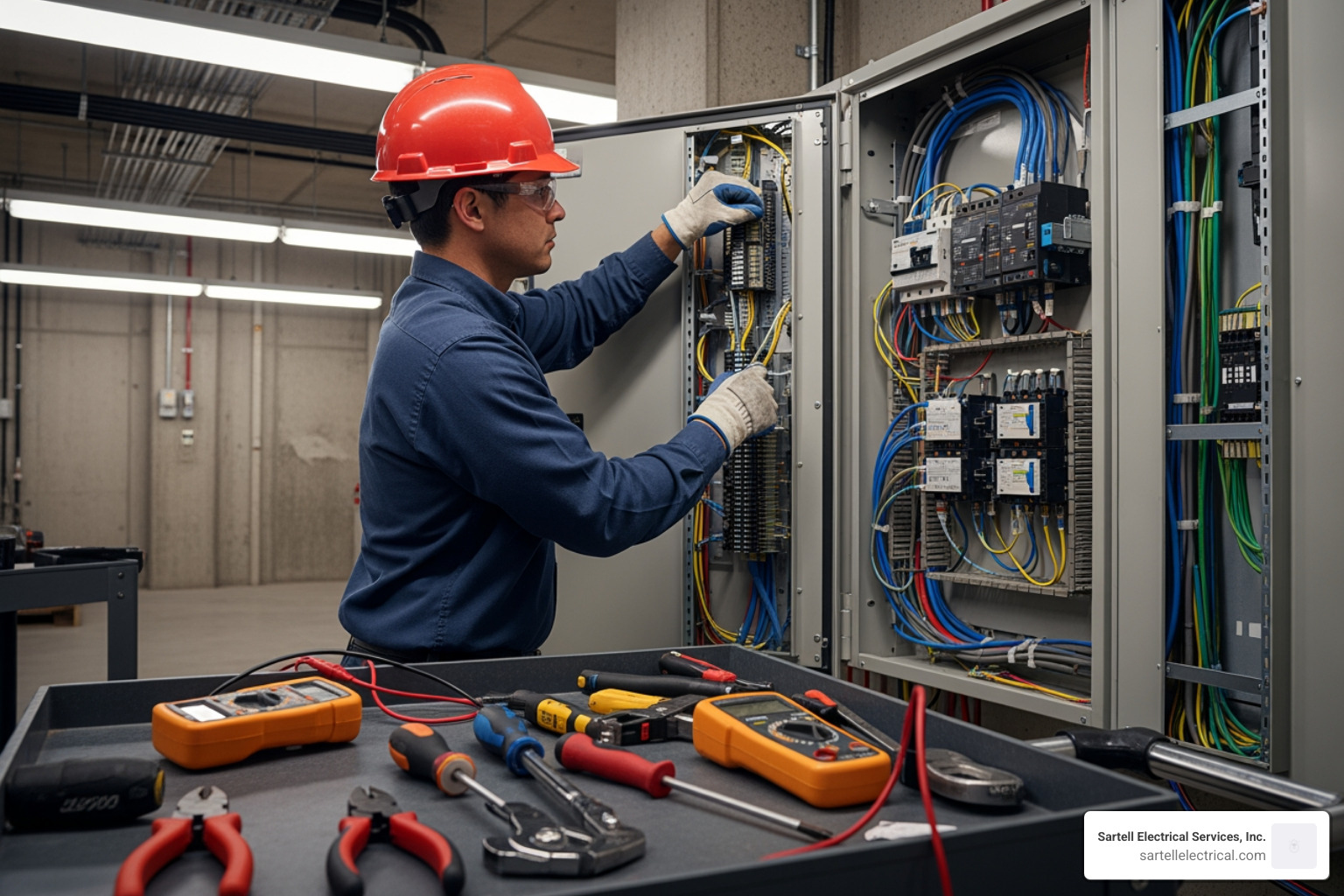 electrician performing a panel upgrade - Commercial Electrician North Shore electrician performing a panel upgrade - Commercial Electrician North Shore