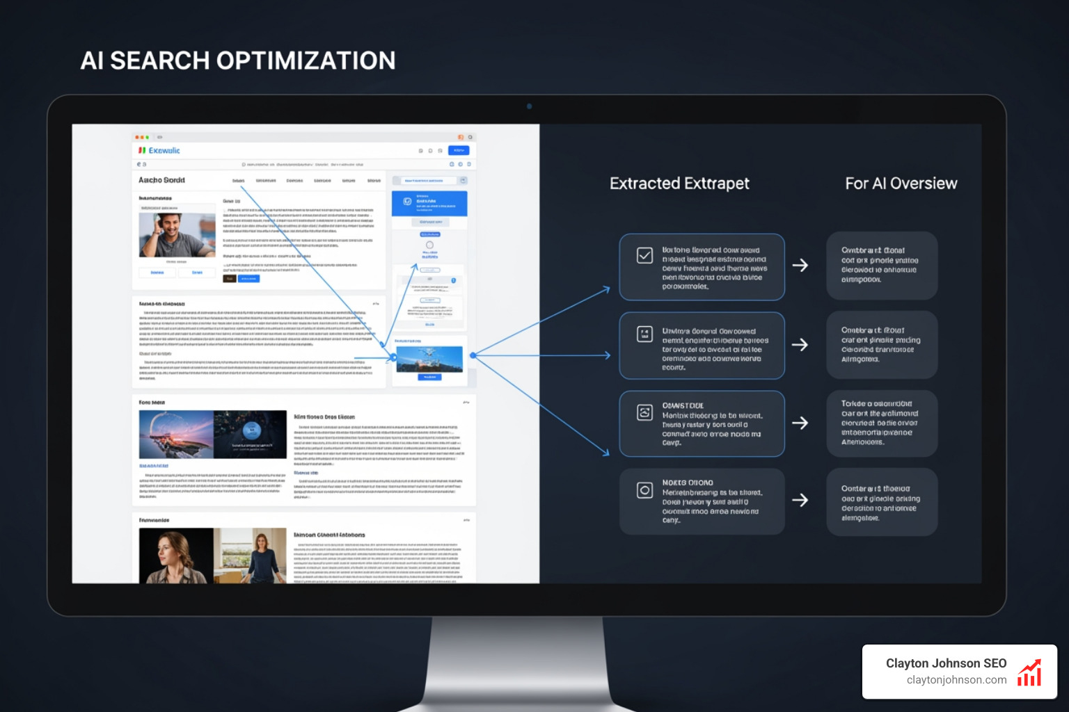 AI search optimization process showing content being parsed into snippets - AI driven keyword optimization