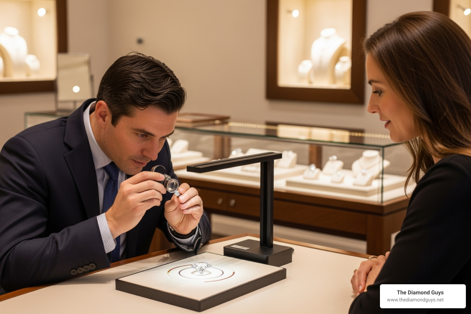 jeweler showing loose diamond to client - loose diamonds Scottsdale AZ