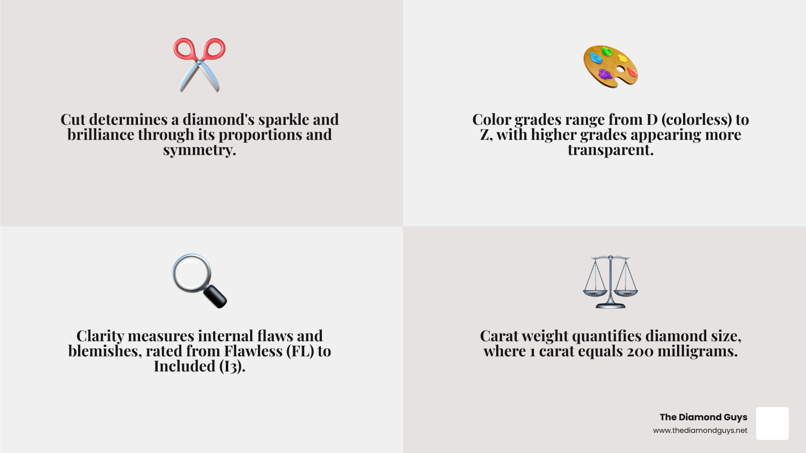 infographic showing the 4Cs of diamond quality (Cut, Color, Clarity, Carat) with GIA certification standards and conflict-free diamond sourcing through the Kimberley Process - Fine jewelry Scottsdale AZ infographic 4_facts_emoji_grey infographic showing the 4Cs of diamond quality (Cut, Color, Clarity, Carat) with GIA certification standards and conflict-free diamond sourcing through the Kimberley Process - Fine jewelry Scottsdale AZ infographic 4_facts_emoji_grey