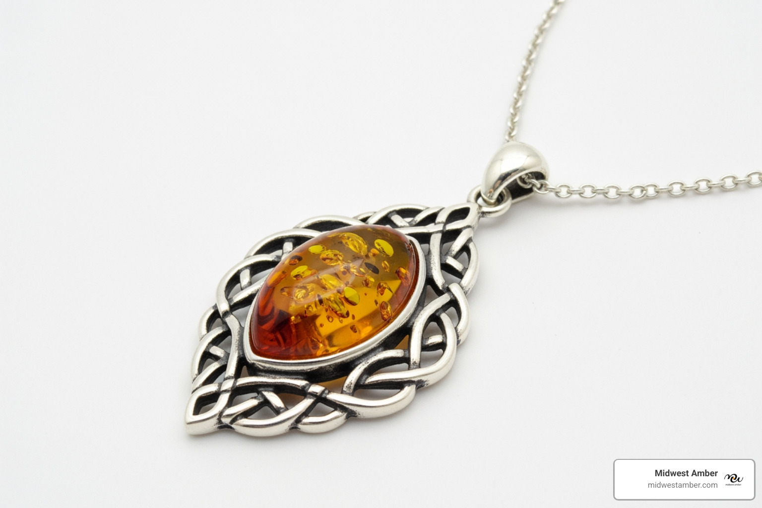 baltic amber celtic knot necklace in sterling silver