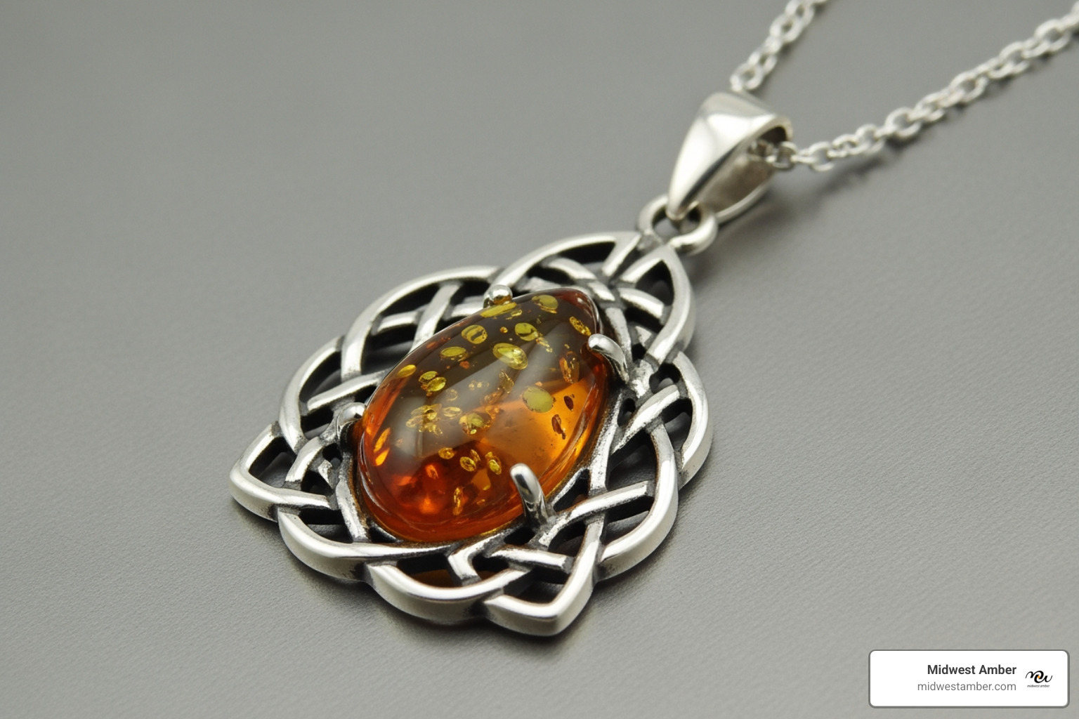 authenticity certificate for baltic amber jewelry - baltic amber celtic knot necklace in sterling silver